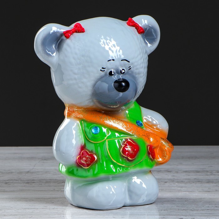 Копилка "Медвежонок девочка" малая, глянец, розовая