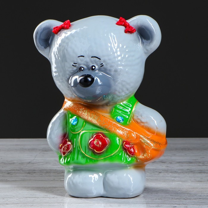 Копилка "Медвежонок девочка" малая, глянец, розовая