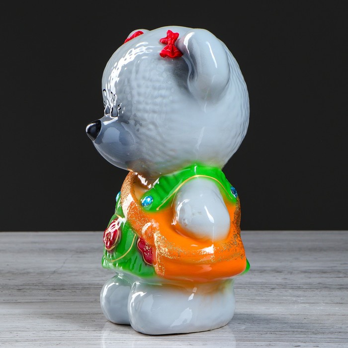 Копилка "Медвежонок девочка" малая, глянец, розовая