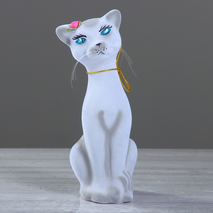 Копилка "Кошка Аннет" малая, флок, серая