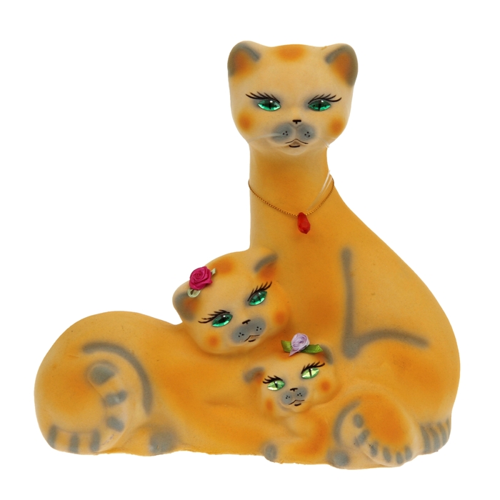 Копилка "Семейство котиков" малая, флок, жёлтая