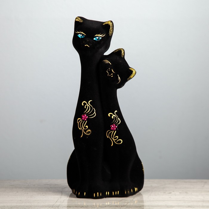Копилка "Кошка и кот" большая, флок, чёрная, микс