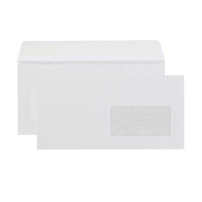 Конверт почтовый Е65 110х220 мм, чистый, правое окно 45х90мм, силиконовая лента, 80 гм, в упаковке 1000 шт.