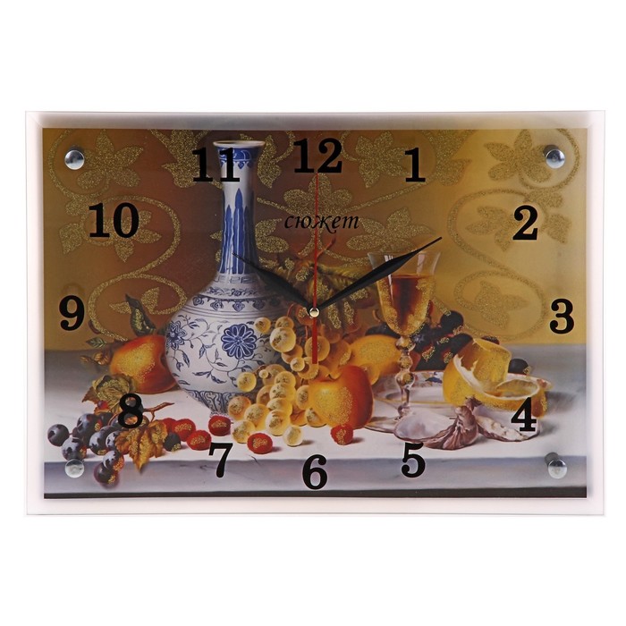 Часы настенные прямоугольные "Кувшин вина и фрукты", 25х35 см