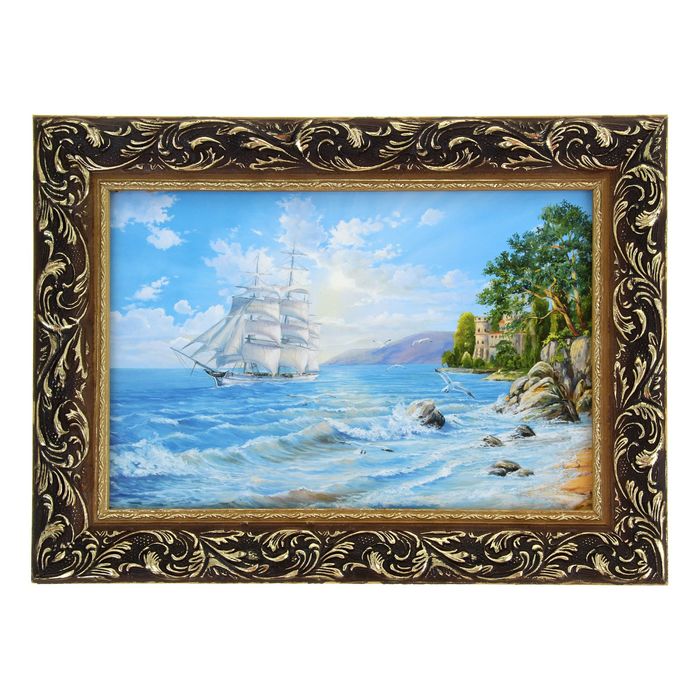 Картина "Парусник около берега" рама микс