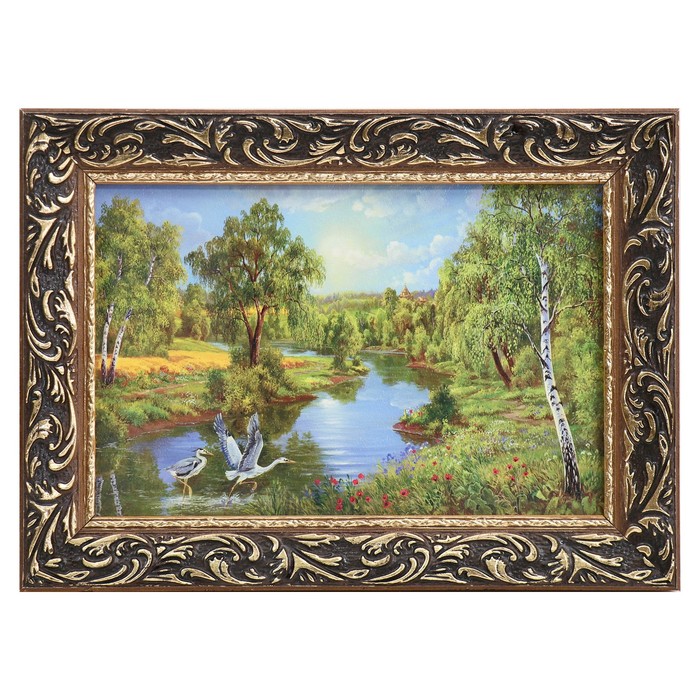 Картина "Аисты на берегу речки"