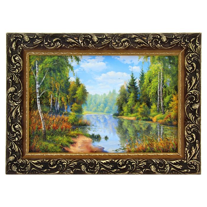 Картина "Пейзаж: лес и река"