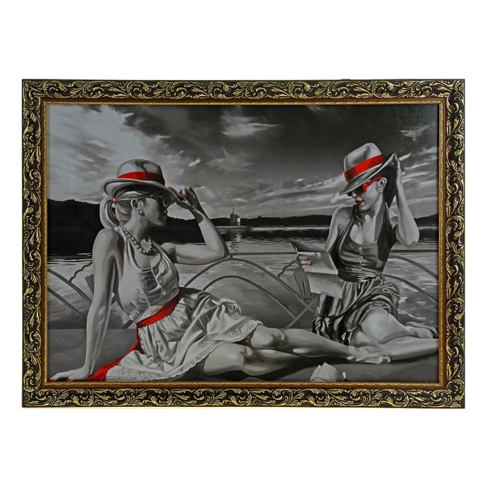 Картина "Девушки в шляпках" рама микс