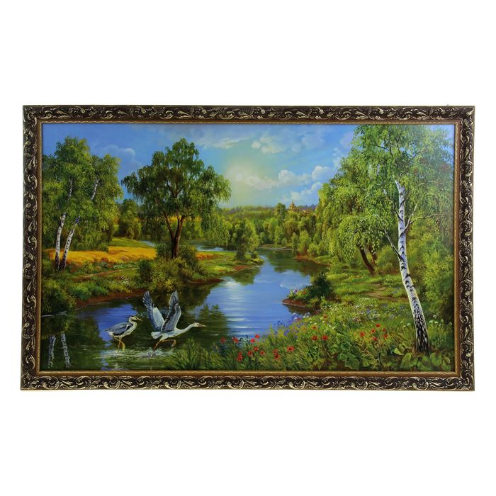 Картина "Аисты на берегу речки"