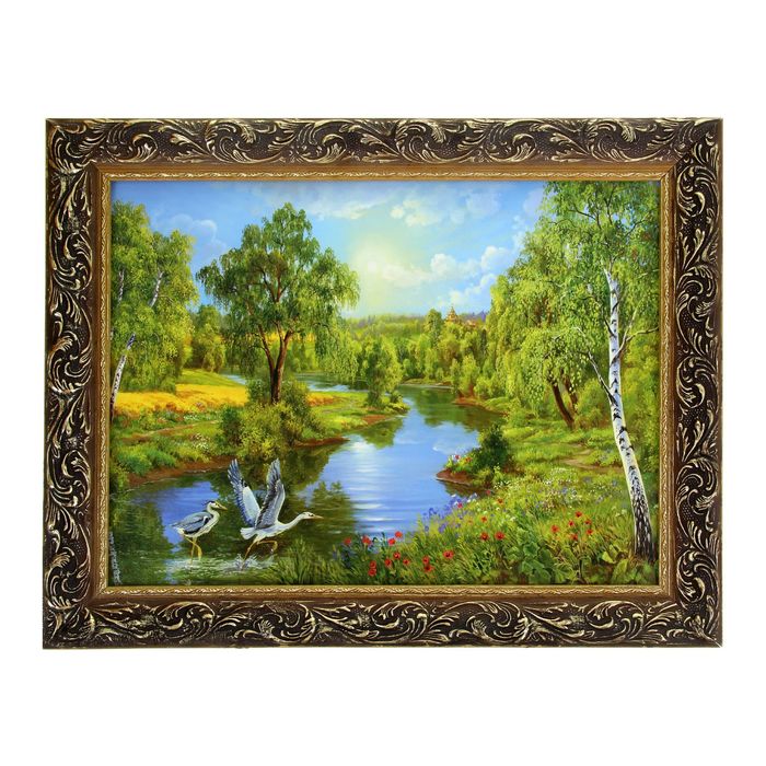 Картина "Аисты на берегу речки"