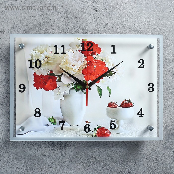 часы настенные серия цветы сирень в вазе 20х25 см микс 1639424 Часы настенные, серия: Цветы, Цветы в вазе, 25х35 см
