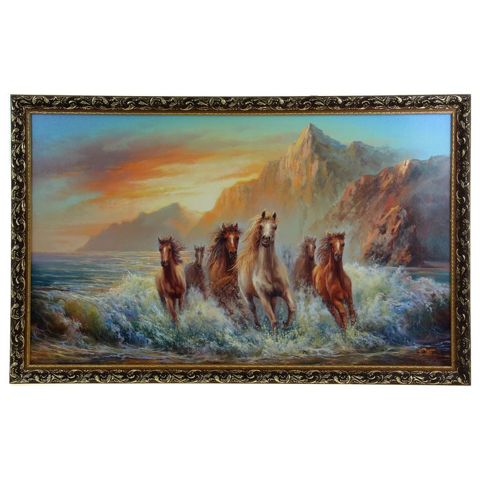 Картина "Табун лошадей в вечернем море"