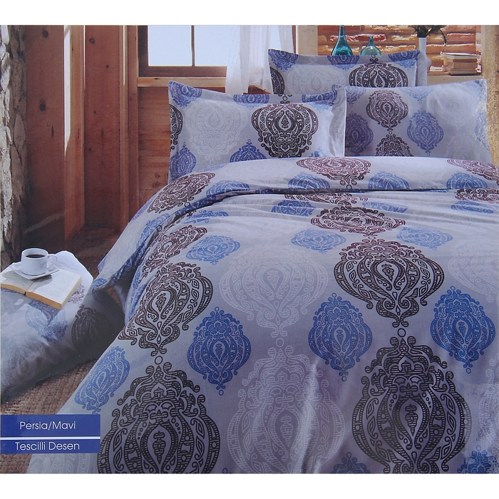 Постельное бельё Евро COTTON LIFE Creton PERSİA 200х220 см, 220х240 см, 70х70 см, цвет голубой