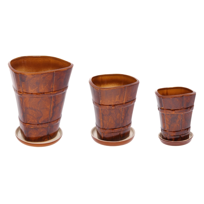 Набор кашпо 3 шт. "Крит" коричневые 9,1 л/ 4л/ 2 л