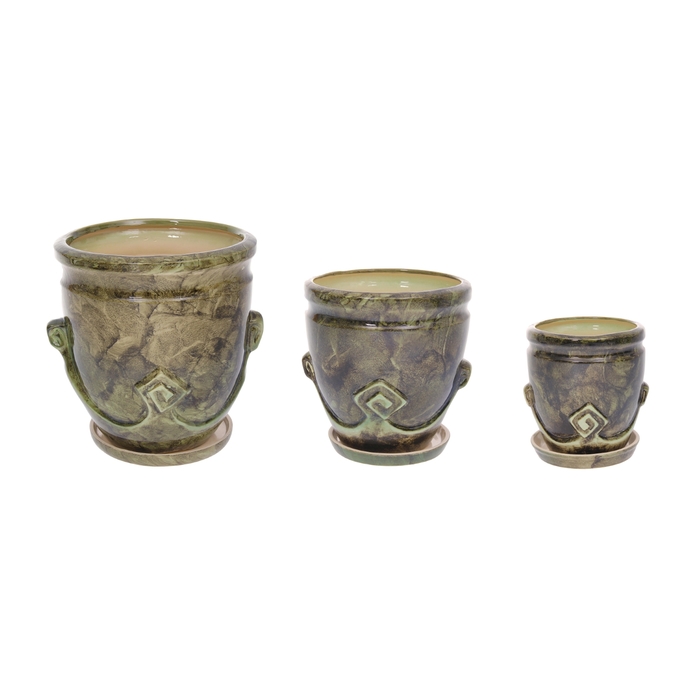 Набор горшков цветочных 3 шт. "Арго" зеленый: 15л, 4,5л, 2л