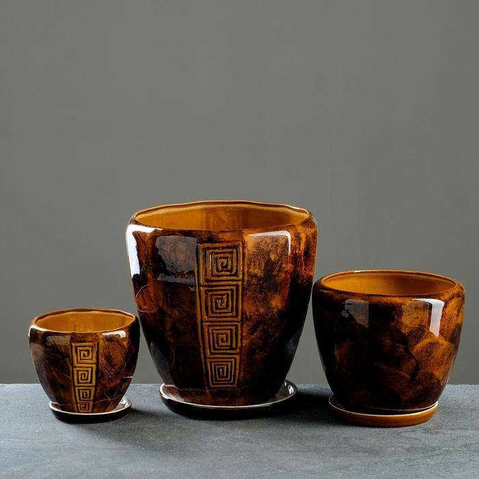 Набор кашпо 3 шт. "Спарта" коричневое 11,5 л/ 5 л/ 1,8 л