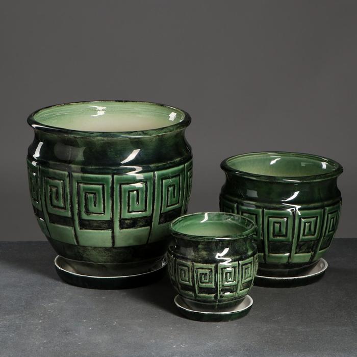 Набор кашпо 3 шт. "Меандр" зелёное 10 л/ 3 л/ 1,2 л
