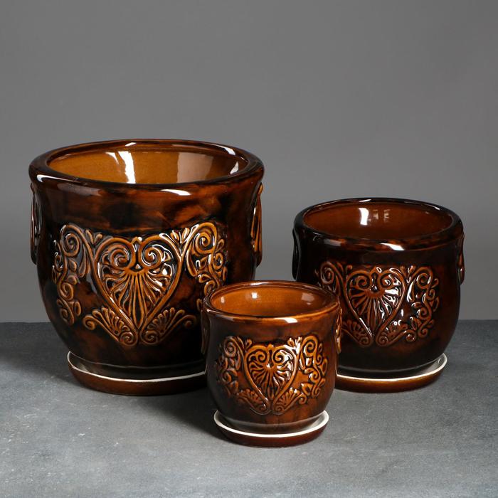 Набор кашпо 3 шт. "Сириус" коричневое 8,5 л/ 3,5 л/ 1,6 л