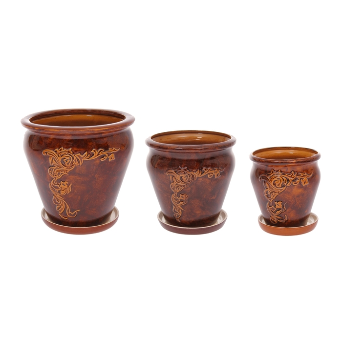 Набор кашпо 3 шт. "Лоза" коричневое 10 л/ 3,5 л/ 1,7 л