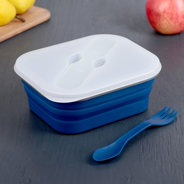 Контейнер пищевой 1,1 л "Складной", с крышкой и ложкой, цвет МИКС