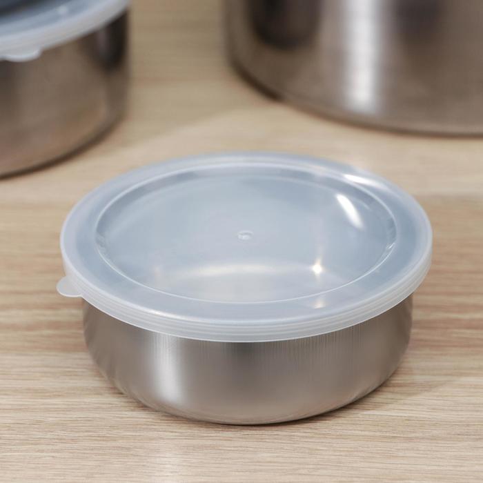 Набор салатников с крышками "Сталь", 5 шт: d=18 см (850 мл); 16 см (600 мл); 14 см (450 мл); 12 см (250 мл); 10 см (150 мл)