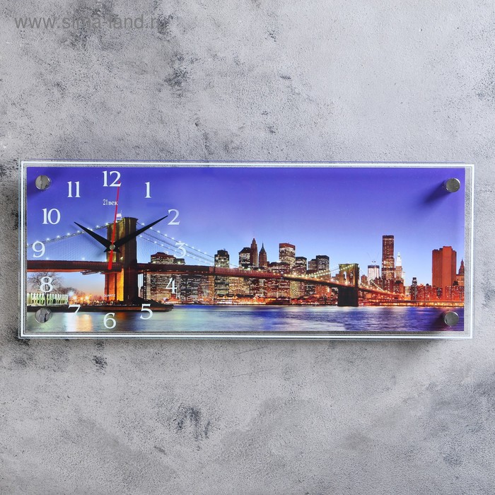 фото Часы-картина настенные, серия: город, "мост", 50х20 см, микс рубин