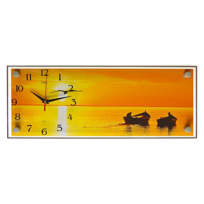 Часы-картина настенные "Рассвет и лодки", 50х20 см