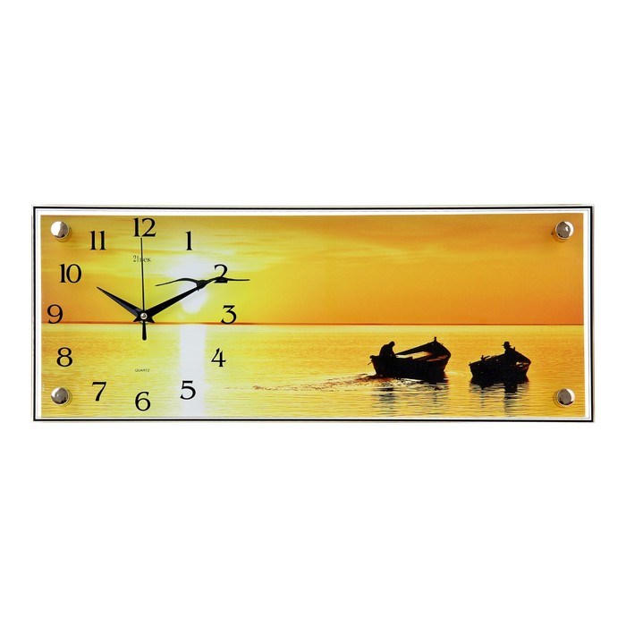 Часы-картина настенные "Рассвет и лодки", 50х20 см