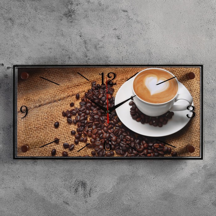 Часы настенные прямоугольные "Чашка кофе", 19х39 см микс