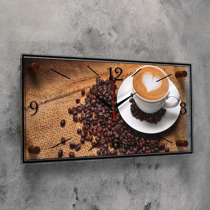 Часы настенные прямоугольные "Чашка кофе", 19х39 см микс