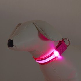 Ошейник с подсветкой и 2 светоотражающими полосами, 38-40 см, 3 режима свечения, розовый от Сима-ленд