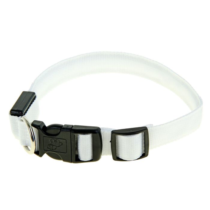 Ошейник с подсветкой и 2 светоотражающими полосами, 40-45 см, 3 режима свечения, белый