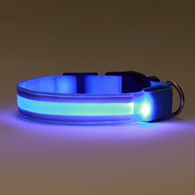 Ошейник с подсветкой и 2 светоотражающими полосами, 45-50 см, 3 режима свечения, голубой от Сима-ленд