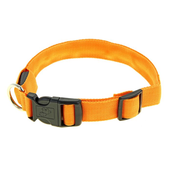 Ошейник с подсветкой и 2 светоотражающими полосами, 45-50 см, 3 режима свечения, оранжевый