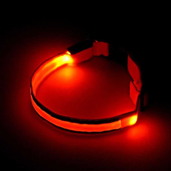 Ошейник с подсветкой и 2 светоотражающими полосами, 45-50 см, 3 режима свечения, оранжевый