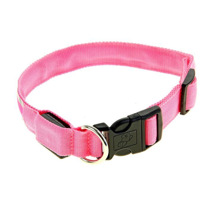 Ошейник с подсветкой и 2 светоотражающими полосами, 45-50 см, 3 режима свечения, розовый