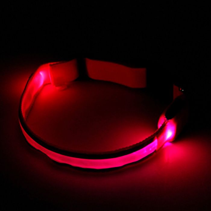 Ошейник с подсветкой и 2 светоотражающими полосами, 45-50 см, 3 режима свечения, розовый