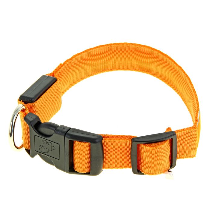 Ошейник с подсветкой и 2 светоотражающими полосами, 38-40 см, 3 режима свечения, оранжевый