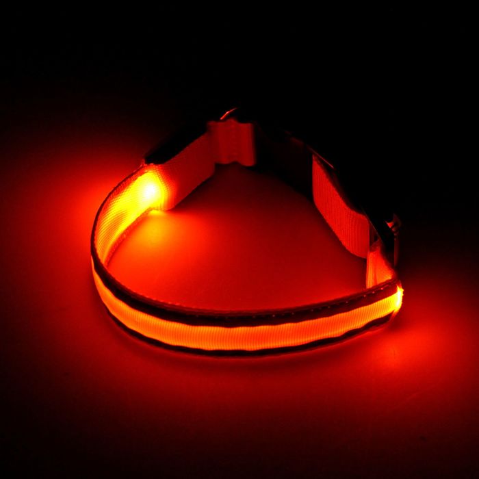 Ошейник с подсветкой и 2 светоотражающими полосами, 38-40 см, 3 режима свечения, оранжевый