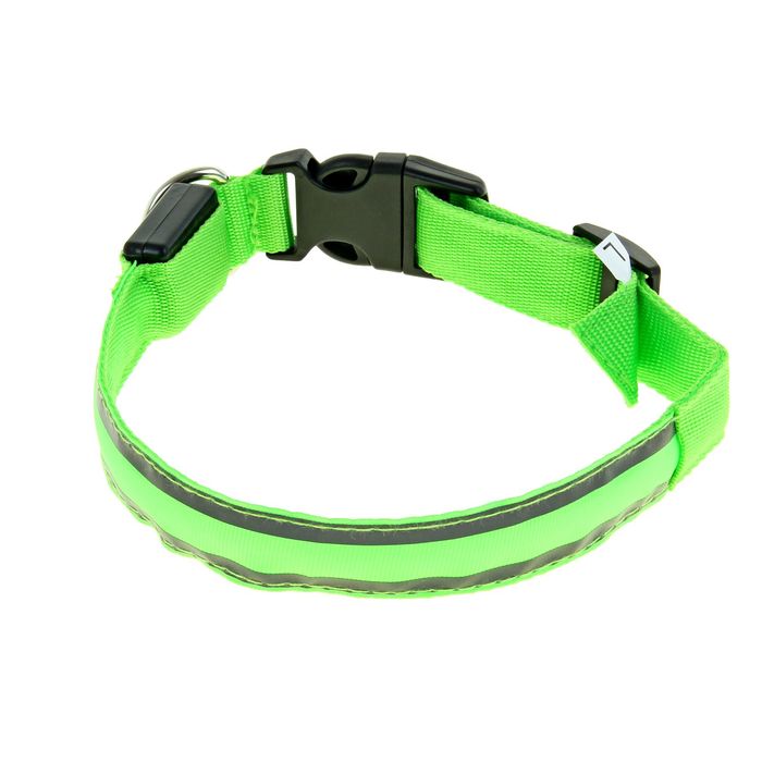 Ошейник с подсветкой и 2 светоотражающими полосами, 45-50 см, 3 режима свечения, зеленый