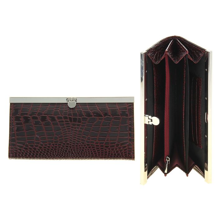 Кошелёк женский на застёжке, 3 отдела для купюр, для монет, для кредитных карт, цвет бордовый