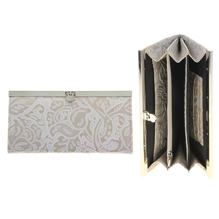 Кошелёк женский на застёжке, 3 отдела для купюр для купюр, для монет, для кредитных карт, цвет бежевый