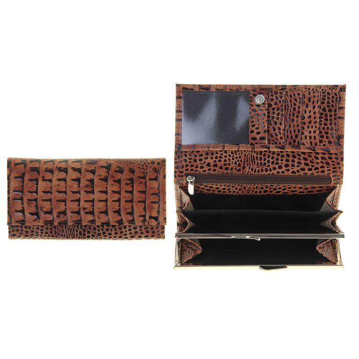 Кошелёк женский на кнопке, 3 отдела для купюр, для монет, для кредитных карт, цвет коричневый