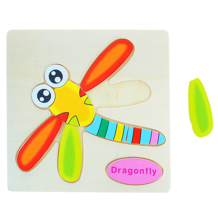 Пазл-вкладыш на деревянном основании"Стрекоза", 9 элементов