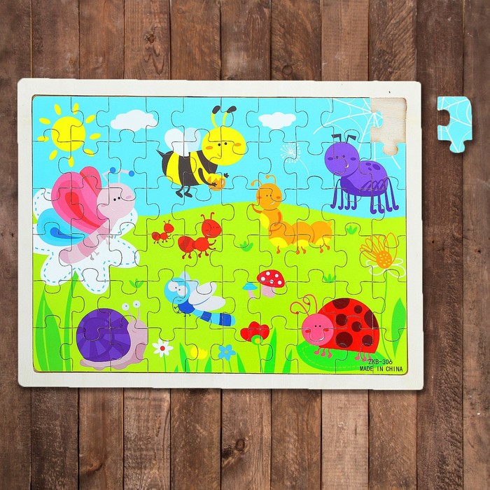 Пазл в деревянной рамке "Весёлые букашки", 60 элементов