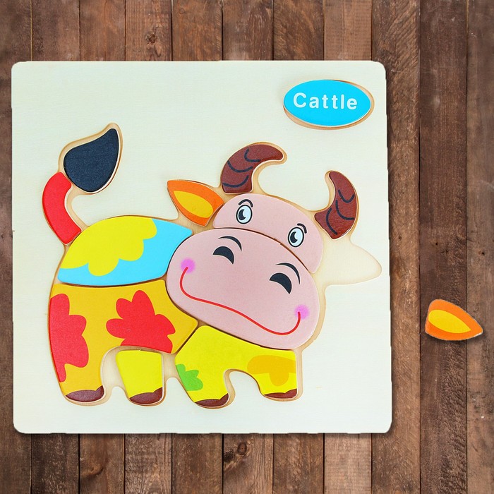 Пазл-вкладыш на деревянном основании "Коровка", 12 элементов