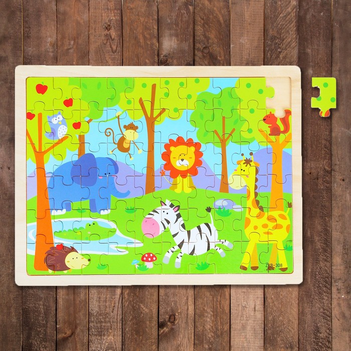 Пазл в деревянной рамке "Зоопарк", 60 элементов