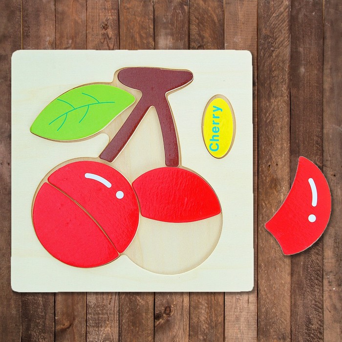 Пазл-вкладыш на деревянном основании "Вишня", 6 элементов