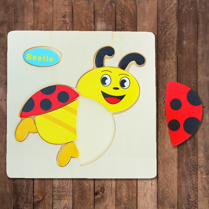 Пазл-вкладыш на деревянном основании "Божья коровка", 8 элементов