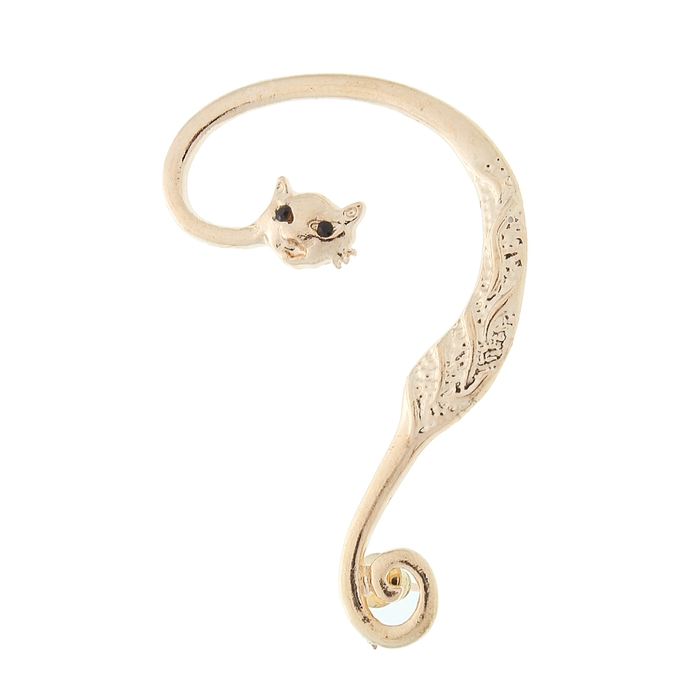 Серьга "Каффа" киса, цвет черный в золоте